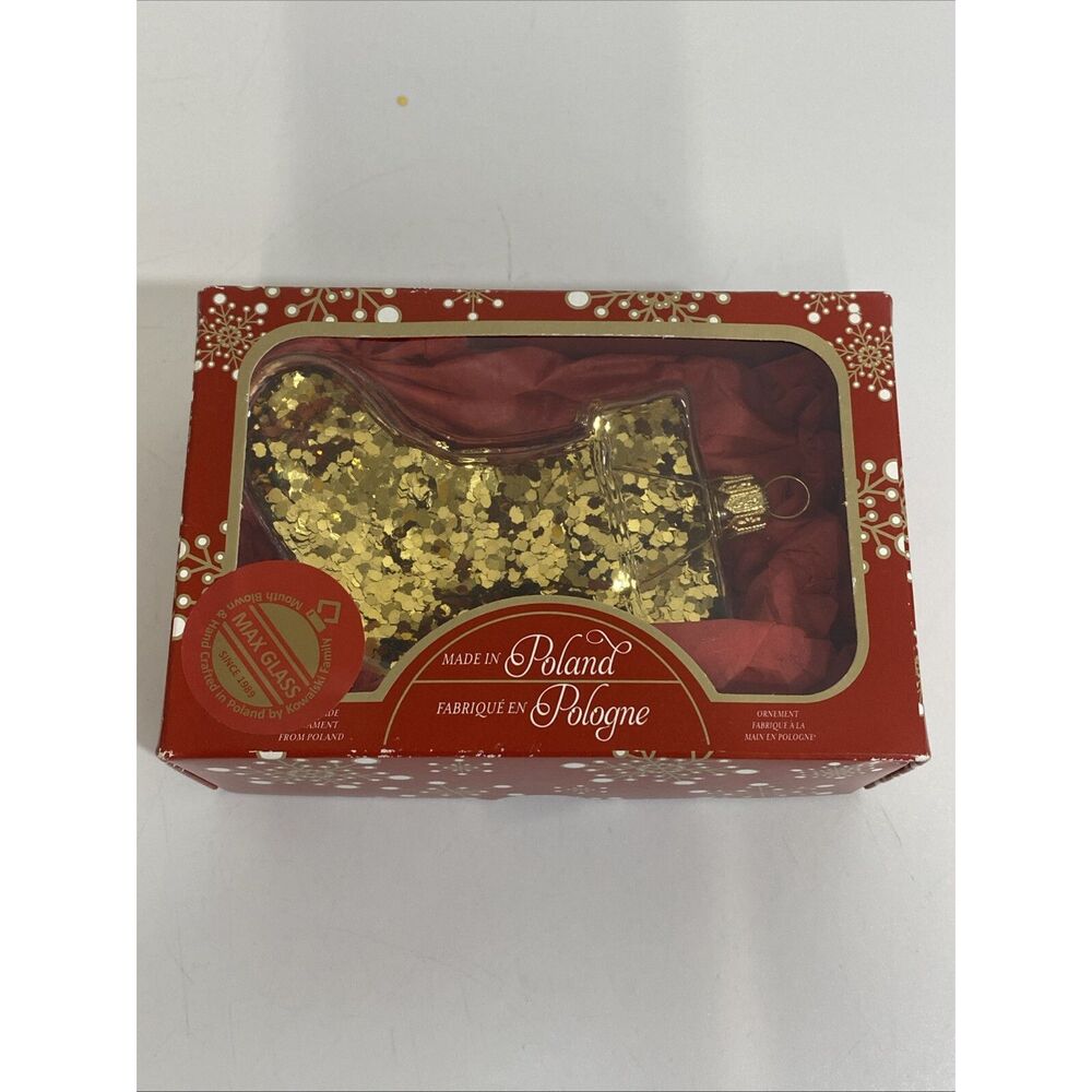 Hand‎ Blown Christmas Ornament Kowalski Poland Glitter Filled Clear Stocking